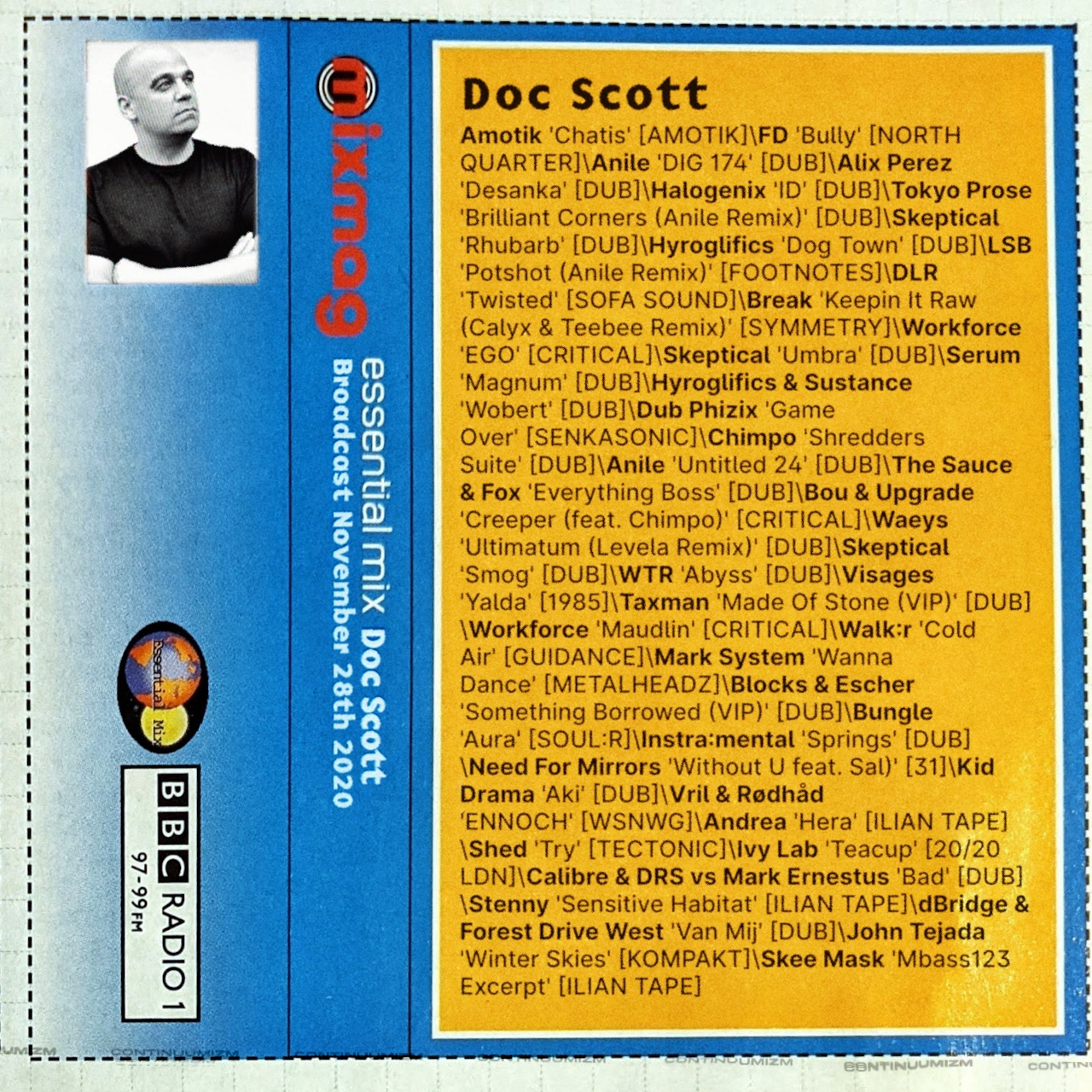 Mixmag cutout tape cover designed for Doc Scott's Essential Mix, Nov 2020 by continuumizm.
