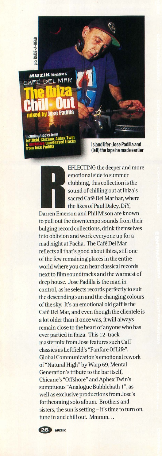 Photo with caption: Jose Padilla, and the tape he made earlier. Introductory text in Muzik Magazine, June 1998.
