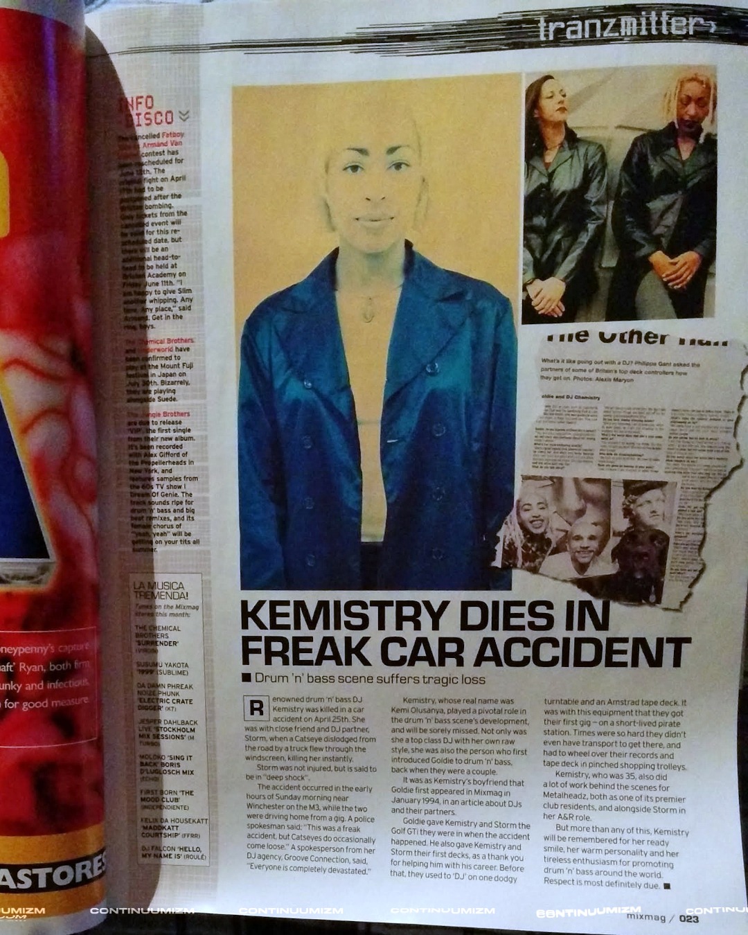 'Kemistry Dies in Freak Car Accident': Mixmag magazine breaking the news in the following month's issue in 1999